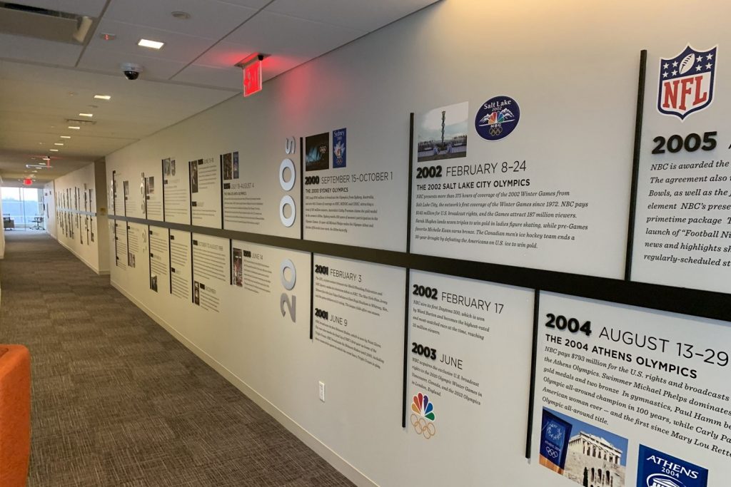 Hallway with a timeline of the history of the NFL